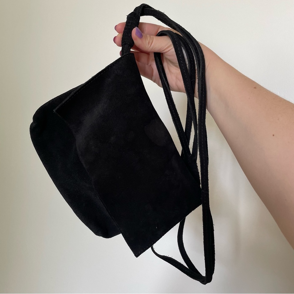 Urban Outfitters Suede 100% Leather Fold Over Flap Crossbody Bag Black